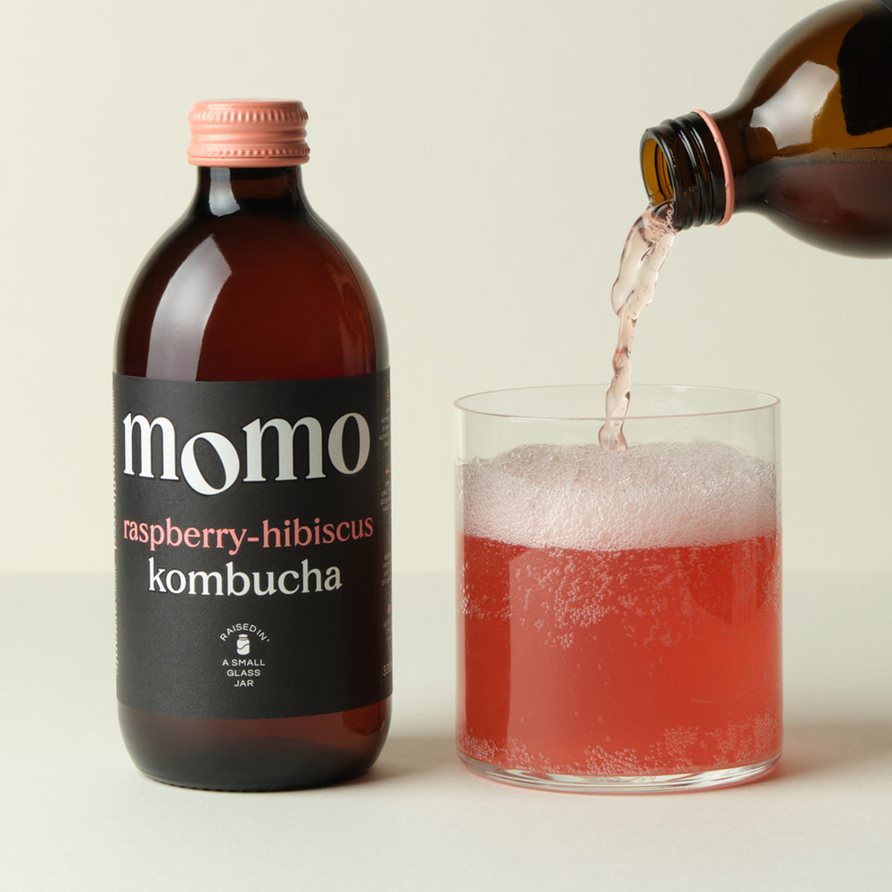 Organic Raspberry-Hibiscus Kombucha by MOMO | Raw, Unfiltered